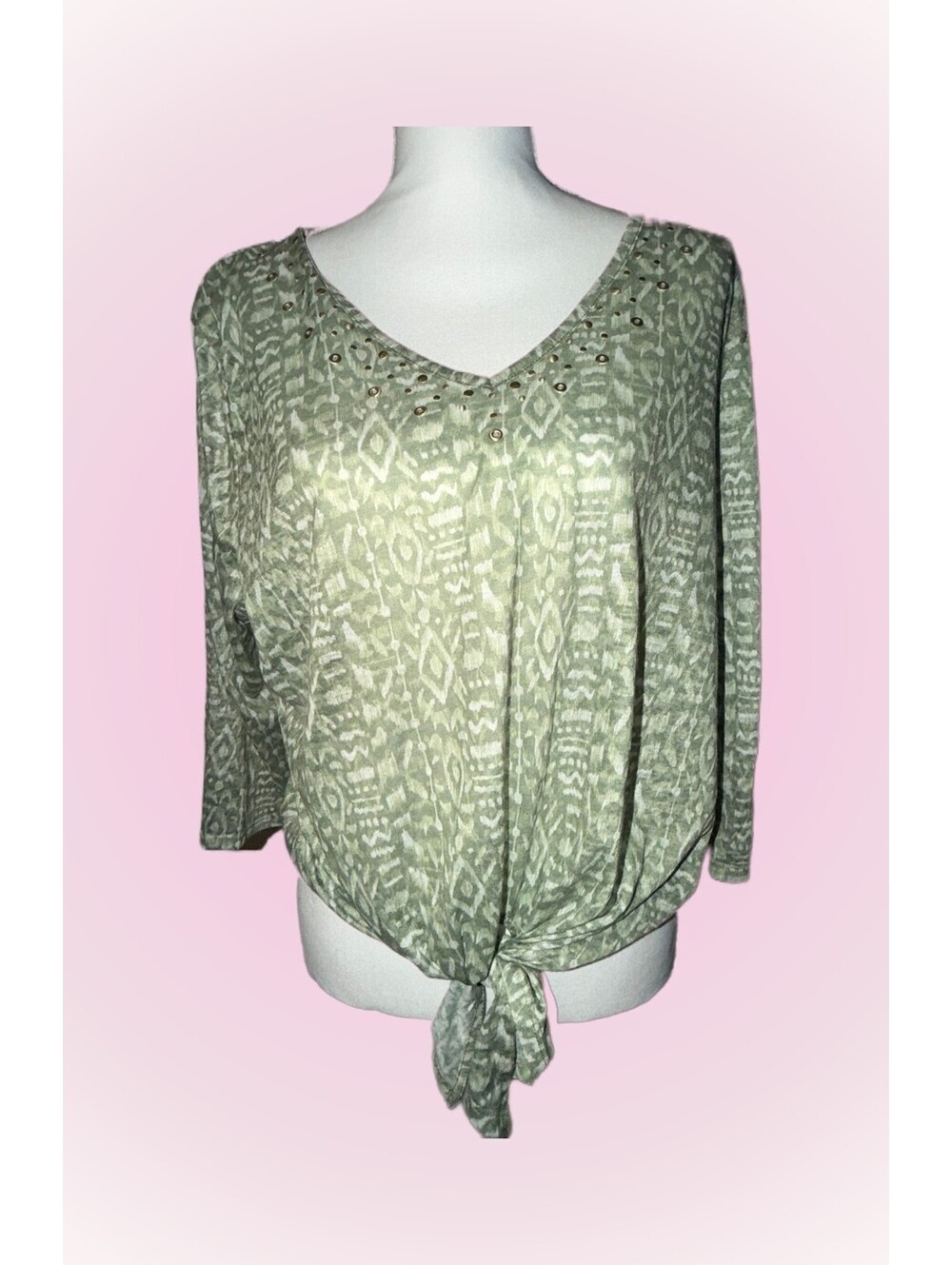 Womens Hearts of Palms Tie Front Top with Studes on Neckline | Small (?)